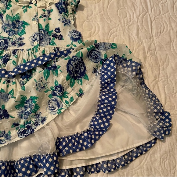 🔖Ruffle Dress Ruffle 4t Sleeve Blue White Floral - Picture 6 of 7
